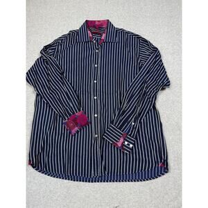 Luchiano Visconti Mens Size XL Stripe Butto Up Shirt Flip Cuff Floral